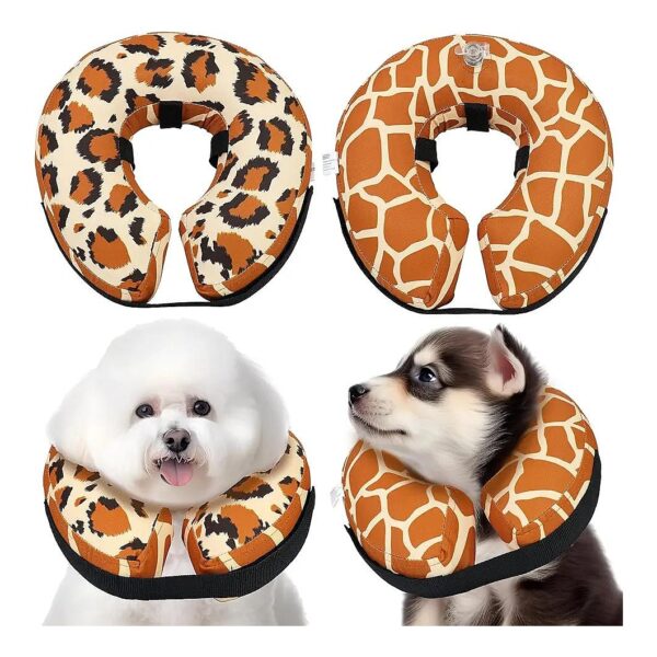 Innovative Double-Side Leopard Print Inflatable Dog Recovery Cone for Post-Surgery Use