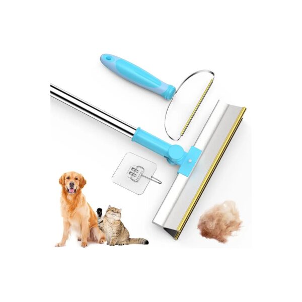 Innovative Pet Hair Scraper with Retractable Metal Edge and Long Handle for Deep Cleaning