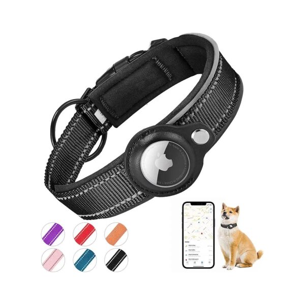 Integrated AirTag Dog Collar with Reflective Stripe for Small Medium Large Dogs