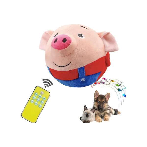 Interactive Plush Dog Toy with Red Pig Design and Bouncy Ball for Small Dogs