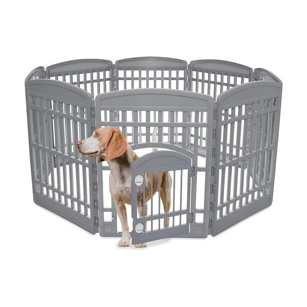 Iron Grey Pet Playpen with 8 Panels and Lockable Door for Cats