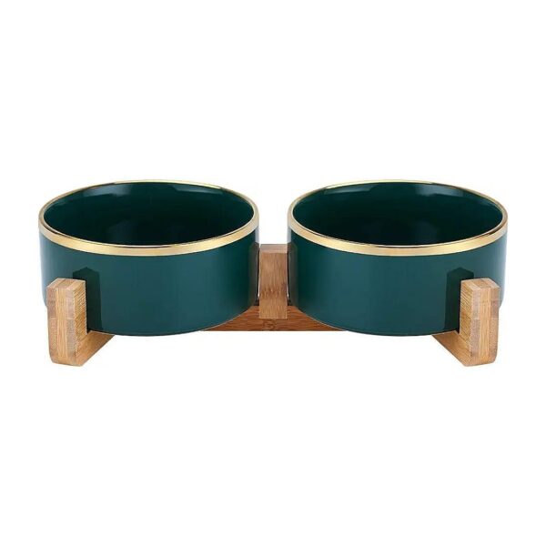 Itemized Pet Bowl Set with Ceramic Bowls and Natural Wood Stand for Cats and Dogs