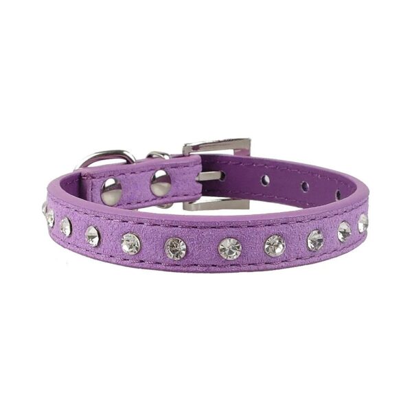 Jewelry-Inspired Purple Suede Leather Pet Collar with Adjustable Buckle for Small Dog