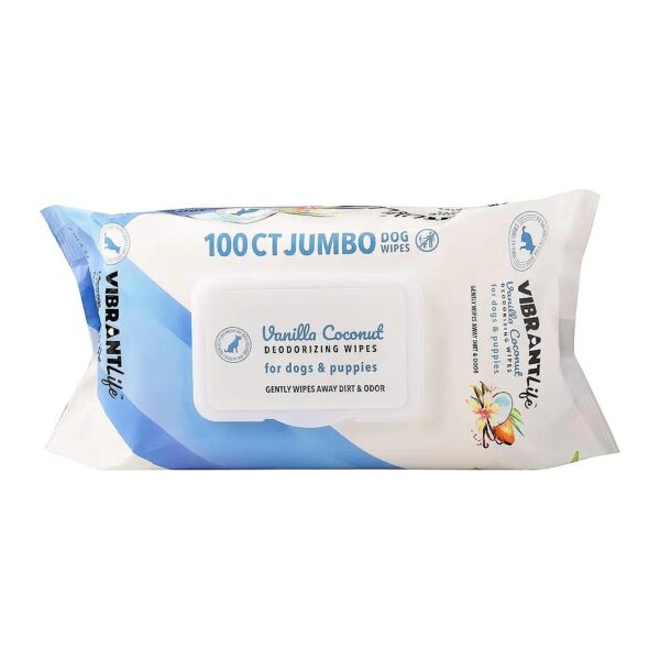 Jumbo Vanilla Coconut Deodorizing Wipes for Dogs and Puppies