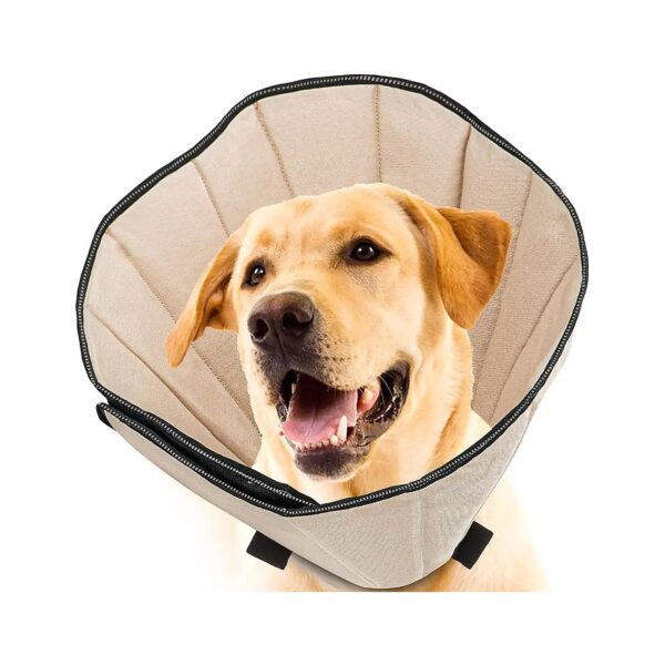 Khaki Soft Dog Cone Recovery Collar for Small Medium Large Dogs Adjustable Velcro Closure