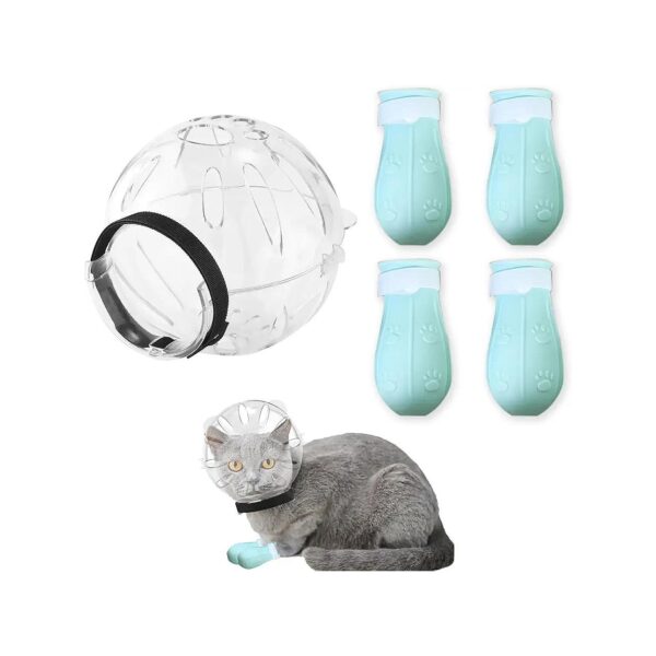 Kitten Breathable Anti Bite Muzzle with Silicone Claw Covers for Versatile Use