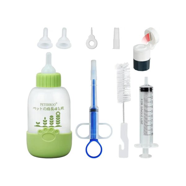 Kitten Puppy Feeding Bottle with Replacement Nipples and Pet Syringe for Newborn Pets