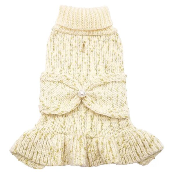 Knitwear Dog Sweater with Golden Thread Turtleneck and Bowtie for Small Dogs