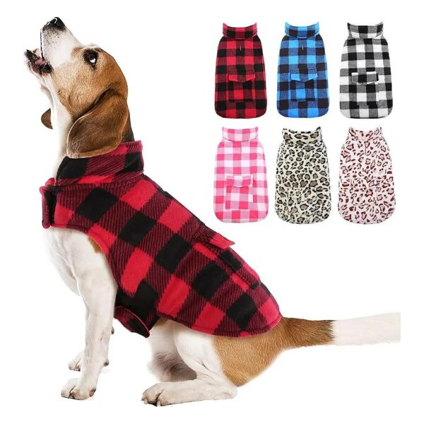 Kuoser Dog Winter Coat with Soft Warm Fleece and Plaid Design for Large Dogs