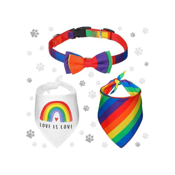 LGBT Pride Pet Accessories Set including Bandana, Collar with Bow, and Breakaway Design