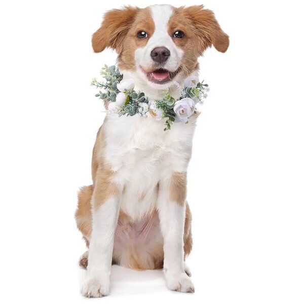 Large Adjustable Dog Flower Wreath Collar for Wedding Pet Photo Prop