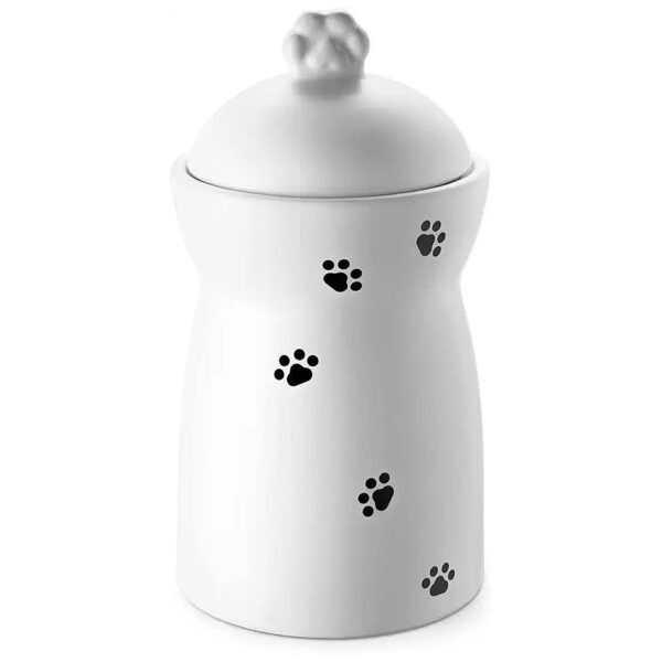 Large Airtight Ceramic Food Jar with Pet Paw Handle for Treats and Snacks White