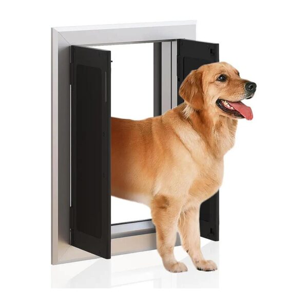 Large Aluminum Pet Door for Dogs and Cats with Automatic Closing Magnetic Flaps