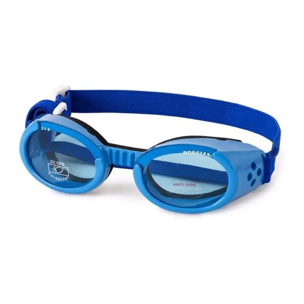 Large Blue Frame Dog Goggles with Blue Lens and Soft Padded Frame for Canines