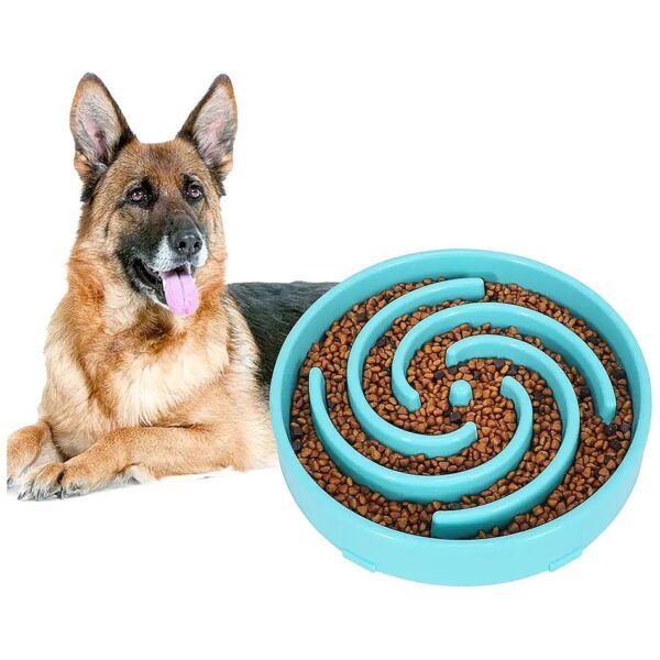 Large Blue Slow Feed Dog Bowl with Unique Fun Maze for Happy and Healthy Dogs