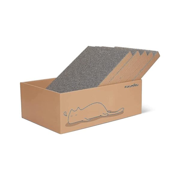 Large Cat Scratcher Box with 5 PCS Reversible Cardboard Scratching Boards for Cats