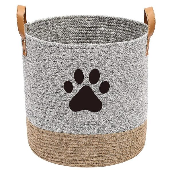 Large Cotton Rope Dog Toy Storage Basket for Dog Toys, Treats, and Grooming Supplies