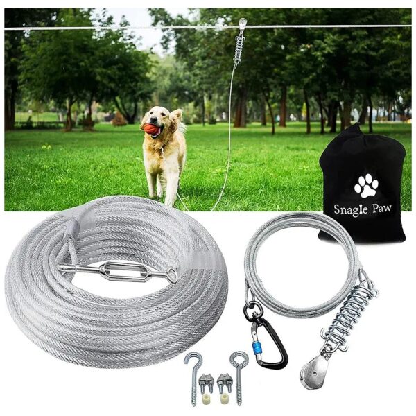 Large Dog Aerial Tie Out System for Yard or Camping with Sturdy Aluminum Pulley