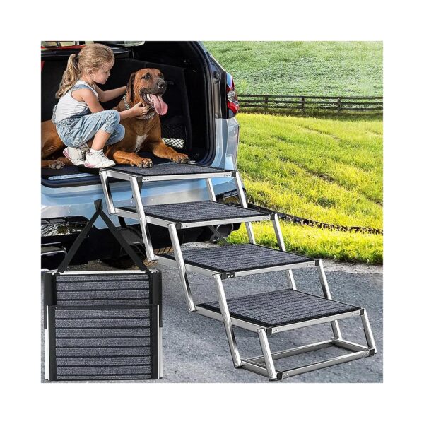 Large Dog Car Ramp with 4 Steps, Supports up to 200 Pounds, Easy to Use and Store