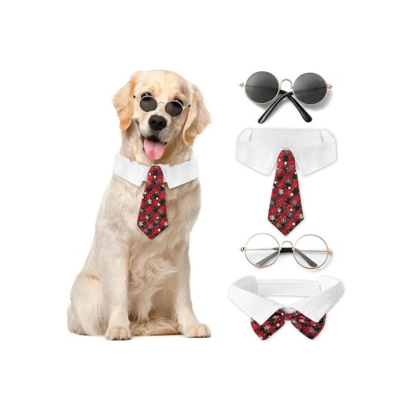 Large Dog Christmas Necktie and Bow Tie Collar with Sunglasses for Holiday Wearing