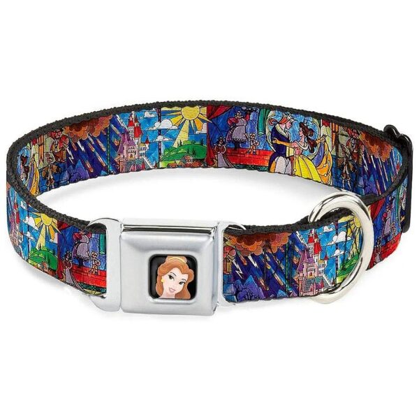 Large Dog Collar Featuring Beauty & the Beast Stained Glass Scenes