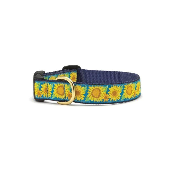 Large Dog Collar with Bright Sunflower Design and High-Tensile Strength Nylon Webbing