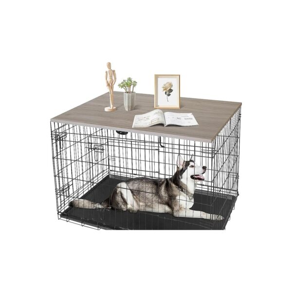 Large Dog Crate Table Topper, 36-Inch Grey Wooden Kennel Cover, Rustic Wood Grain Finish