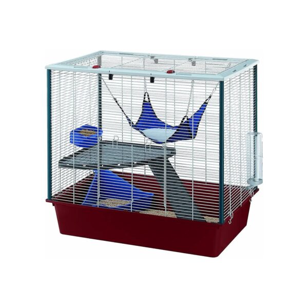 Large Dog Indoor Ferret Habitat with Hammock and Escape-Proof Roof for Dry-Food Feeding