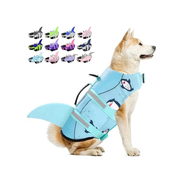 Large Dog Life Jacket with Shark Fin Style and Reflective Trims for Swimming Boating