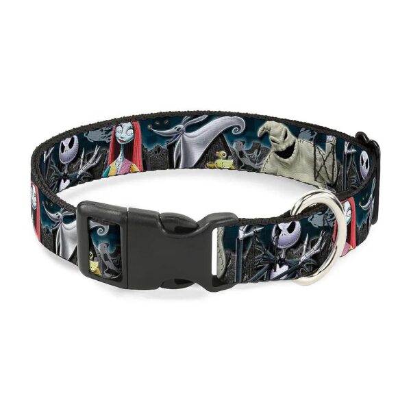 Large Dog Multicolor Collar with Plastc Clip Closure and Nightmare Before Christmas Print