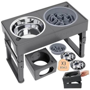 Large Dogs Folding Elevated Feeding Station with Stainless Steel Bowls