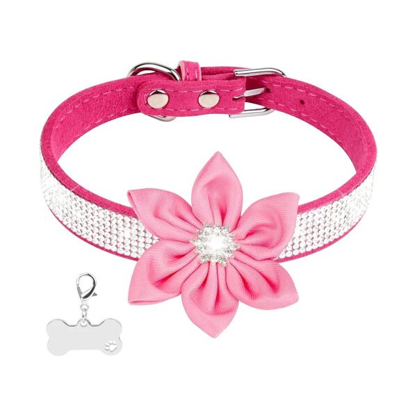 Large Dogs' Hot Pink Velvet Dog Collars Rhinestone Bedazzled Collar