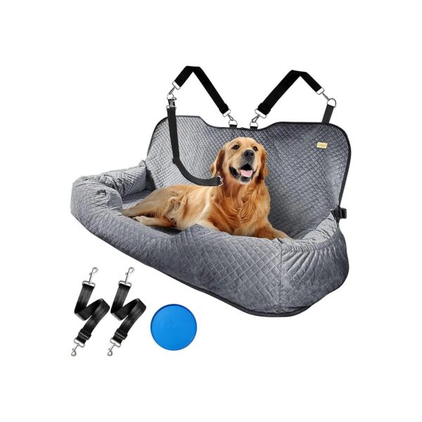 Large Grey Dog Car Seat with Carry-On Storage Pocket for Travel Safety Up to 100 Pounds