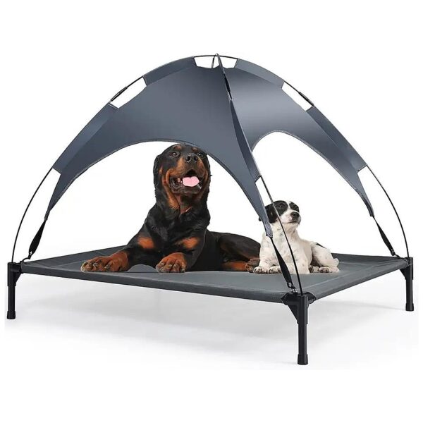 Large Outdoor Dog Bed with Canopy, Sturdy Steel Frame, and Breathable Mesh