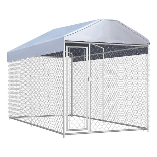 Large Outdoor Steel Dog Kennel with Canopy and Lockable Door for Dogs