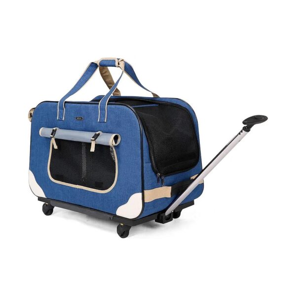 Large Pet Carrier with Detachable Wheels Foldable and Breathable for Dogs Under 35 Lbs