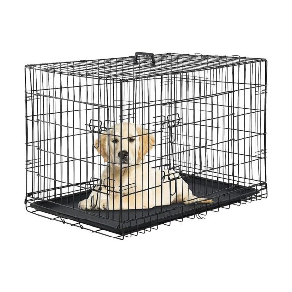 Large Portable Black Dog Crate Double Door Collapsible Foldable Safe