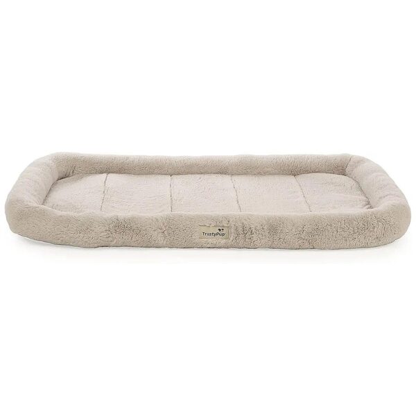 Large Quilted Crate Bolstered Mat Dog Bed Soft Plush Comfort Beige