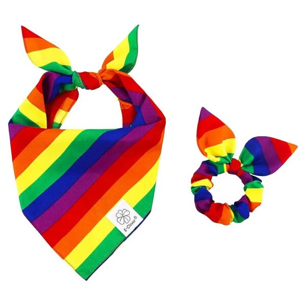 Large Rainbow Dog Bandanas with One-Size-Fits-All Scrunchie Options for Dogs