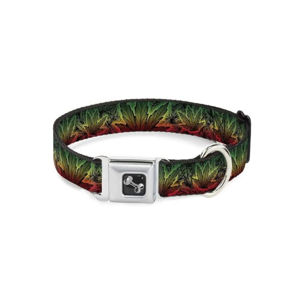 Large Seatbelt Buckle Dog Collar with Marijuana Haze Rasta Pattern 15-26" Neck