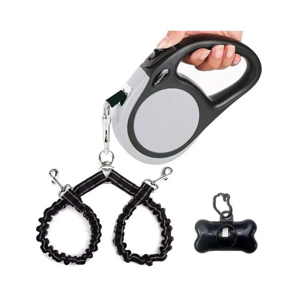 Large Size Dual Retractable Leash for Two Dogs Up to 110 Lbs Each