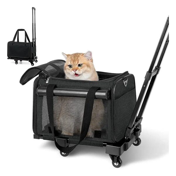 Large Travel Pet Carrier with Wheels for Cats and Small Dogs up to 25 Lbs