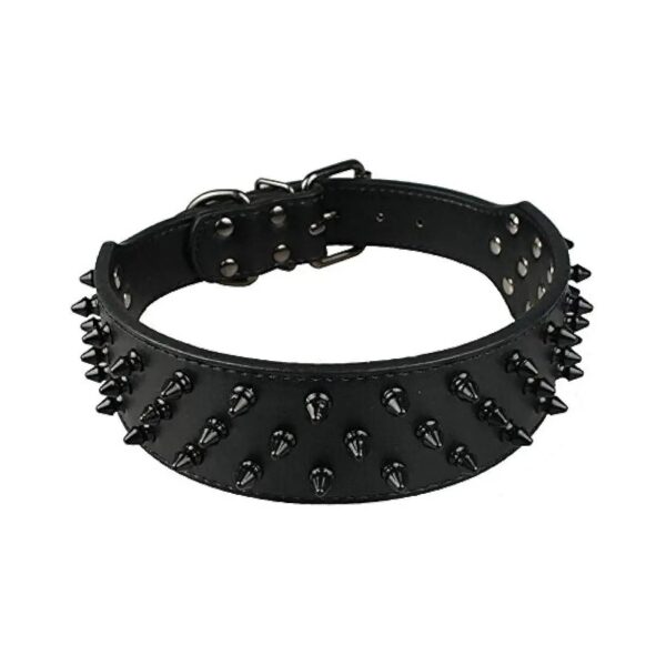 Leather Black Spike Studded Dog Collar 2 Wide for Size Medium to Large Breed Dogs