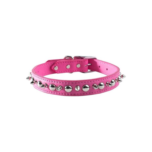 Leather Brothers Signature Collar with Spike and Stud Details Pink X-Small