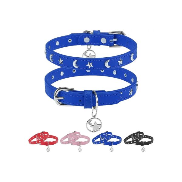 Leather Collar for Small-Medium Dogs with Adjustable Buckle and Studded Accents Blue