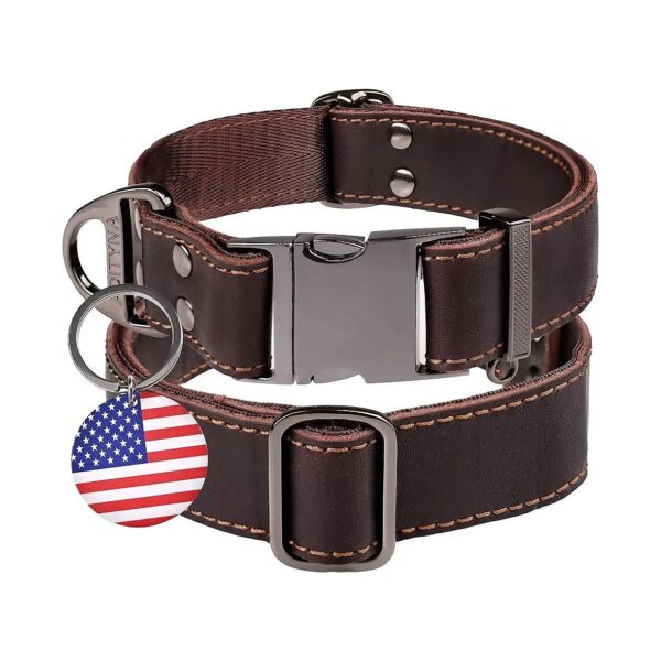 Leather Dog Collar with Metal Buckle for Pugs, Bulldogs, and Pitbulls