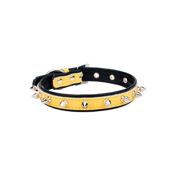 Leather Yellow Spiked Pet Collars for Small Medium Large Dogs