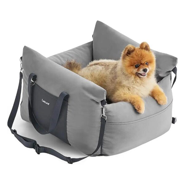 Lightweight Grey Dog Booster Seat for Safe and Comfortable Car Travel with Small Pets