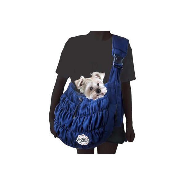 Lightweight Navy Blue Pet Sling with Ventilated Mesh and Storage Pockets