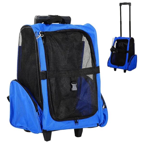 Lightweight Pet Dog Travel Carrier Backpack with Wheels for Small Breeds - Blue